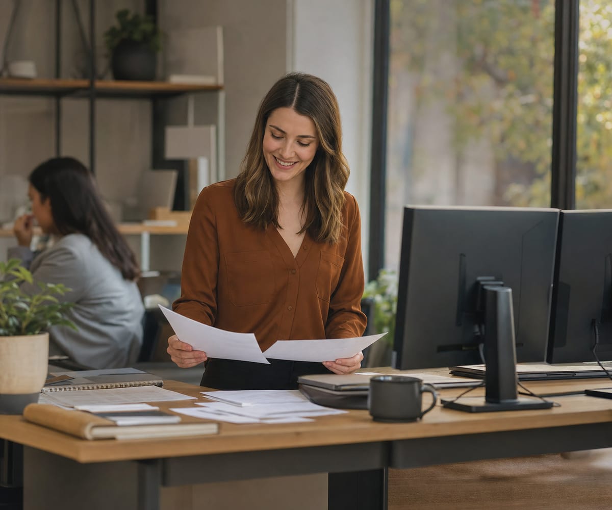 An accountant comparing two printed statements during a month-end close